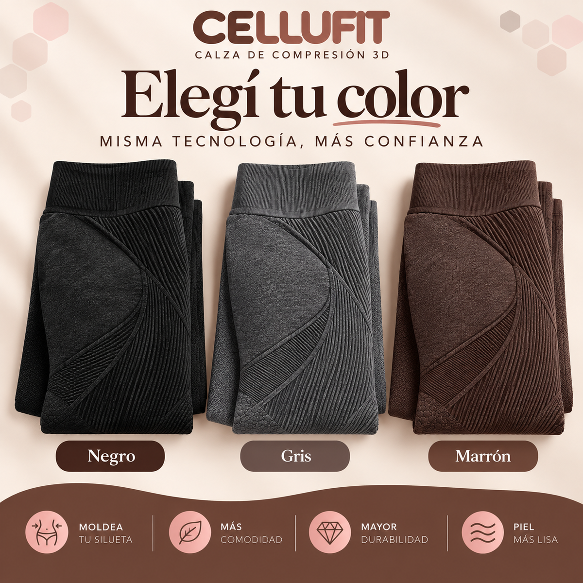 Cellufit — Calza de compresión 3D anticelulitis y moldeadora